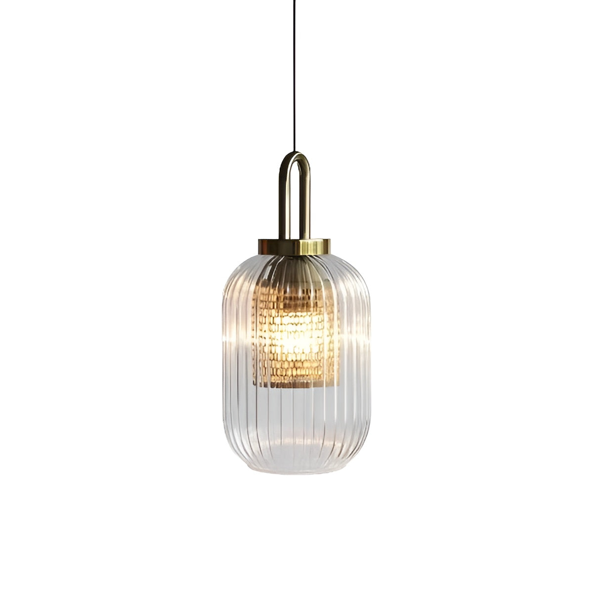 Vintage Ribbed Clear Glass Pendant Light