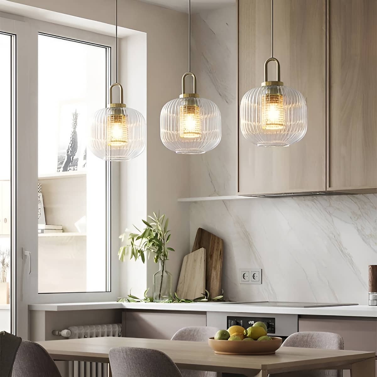 Vintage Ribbed Clear Glass Pendant Light
