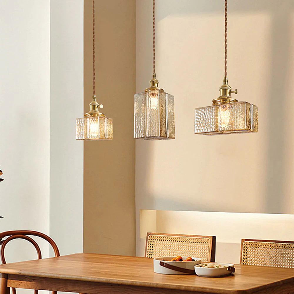 Vintage Hammered Square Glass Pendant Light
