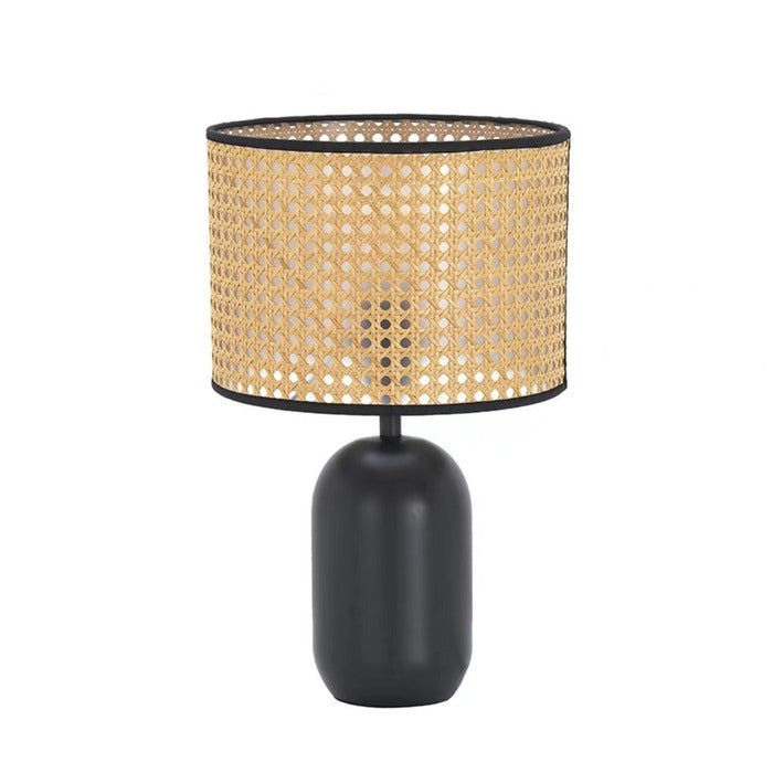 Vintage Style Rattan Black Table Lamp