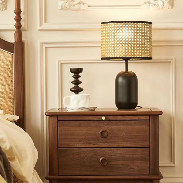 Vintage Style Rattan Black Table Lamp