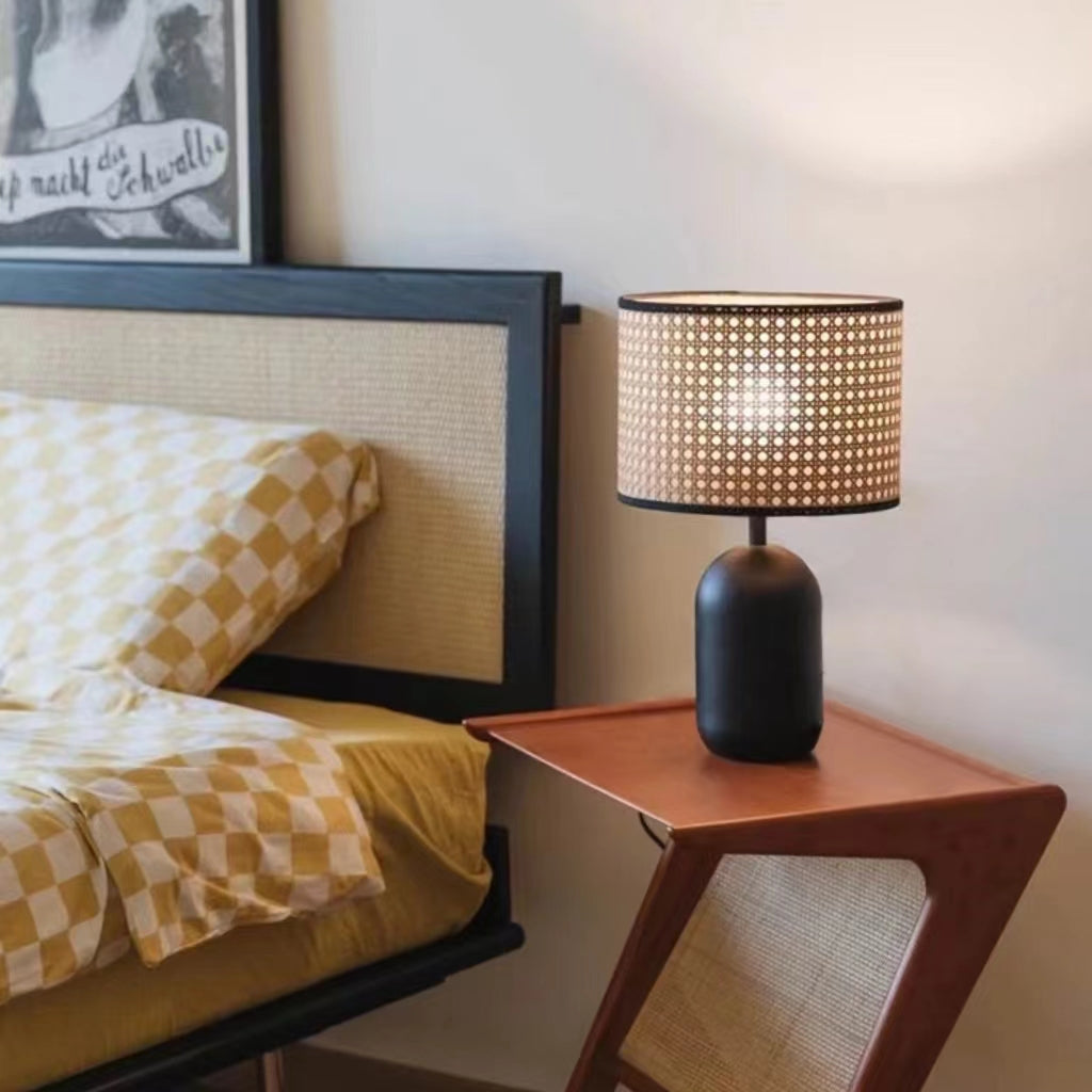 Vintage Style Rattan Black Table Lamp