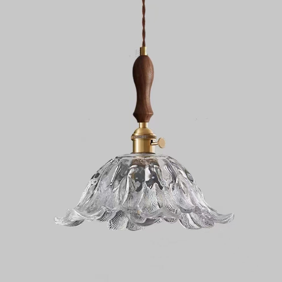 Walnut Wooden Flower Glass Pendant Light