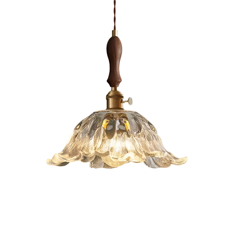 Walnut Wooden Flower Glass Pendant Light
