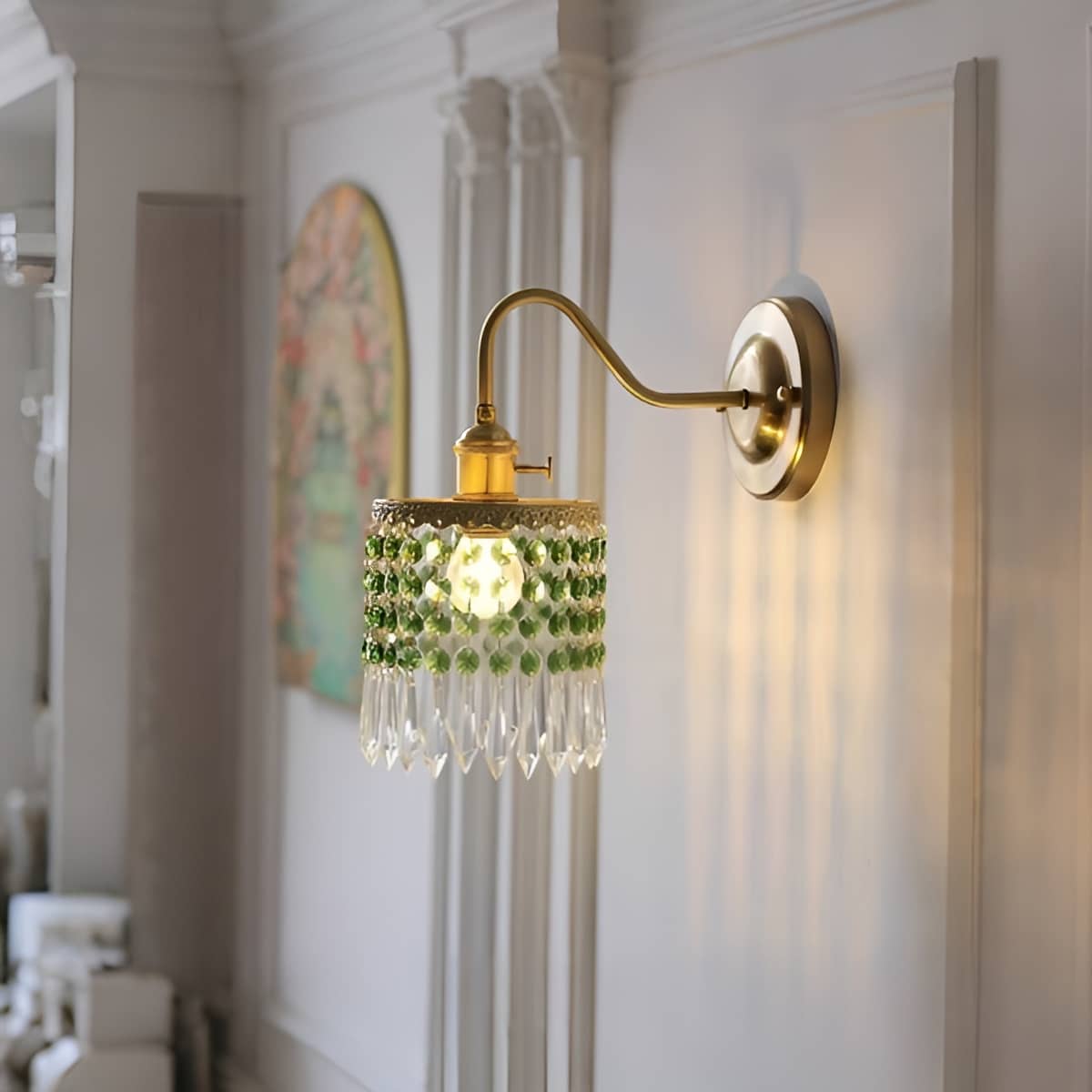 Antique Brass Fringe Crystal Wall Light for Living Room