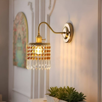 Antique Brass Fringe Crystal Wall Light for Living Room