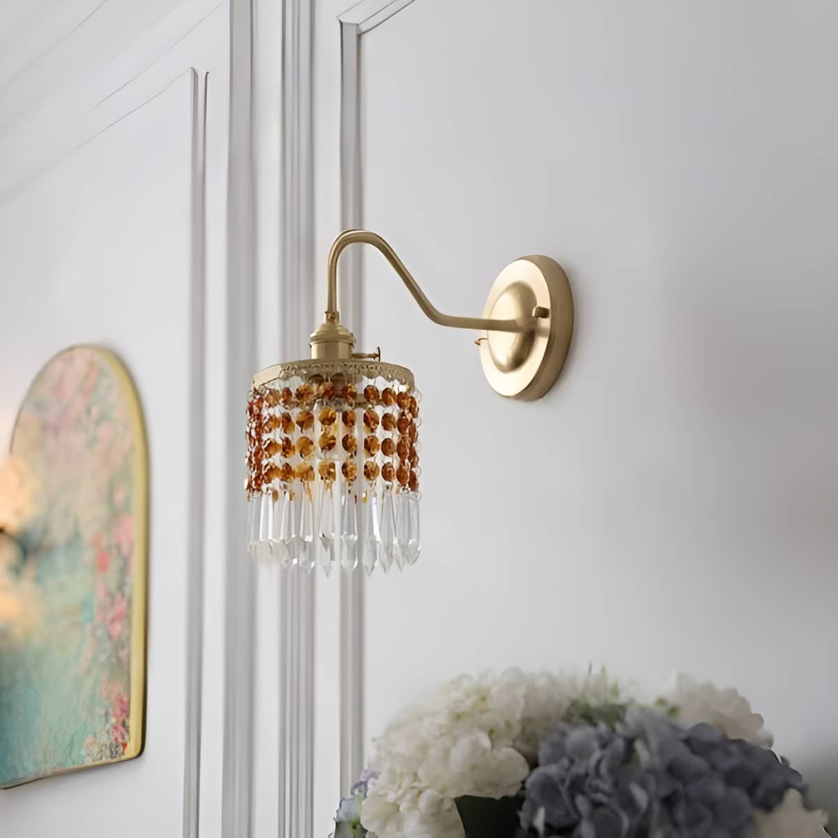 Antique Brass Fringe Crystal Wall Light for Living Room