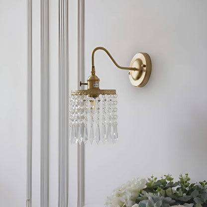 Antique Brass Fringe Crystal Wall Light for Living Room