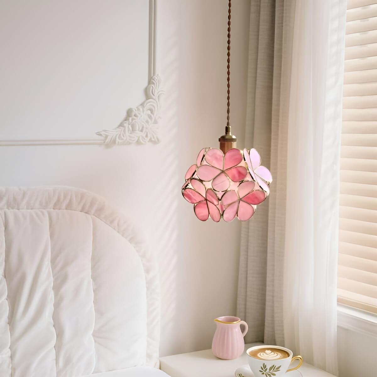 Art Nouveau Flower Glass Hanging Lamp for Bedroom
