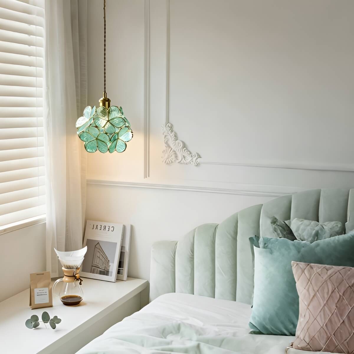 Art Nouveau Flower Glass Hanging Lamp for Bedroom
