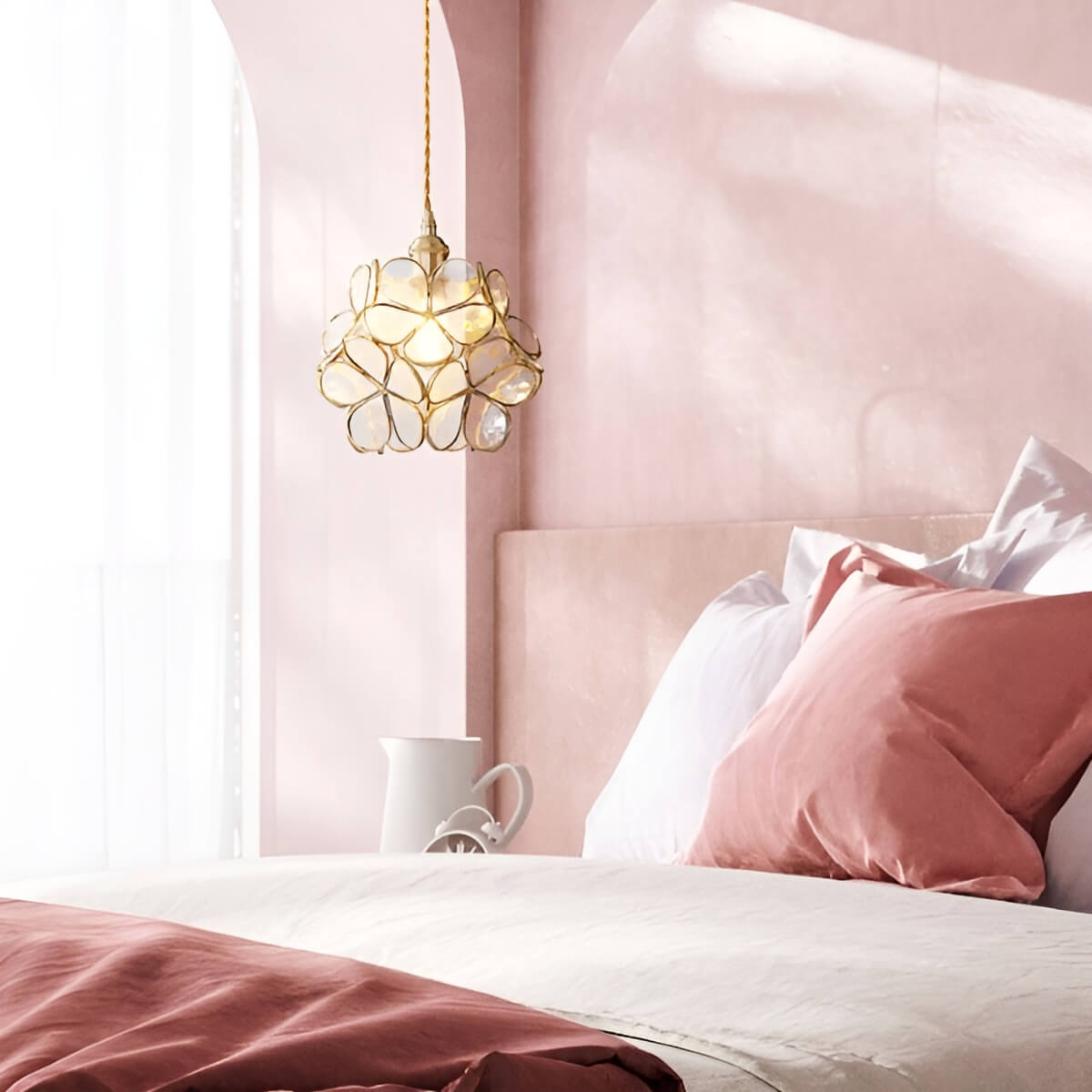 Art Nouveau Flower Glass Hanging Lamp for Bedroom
