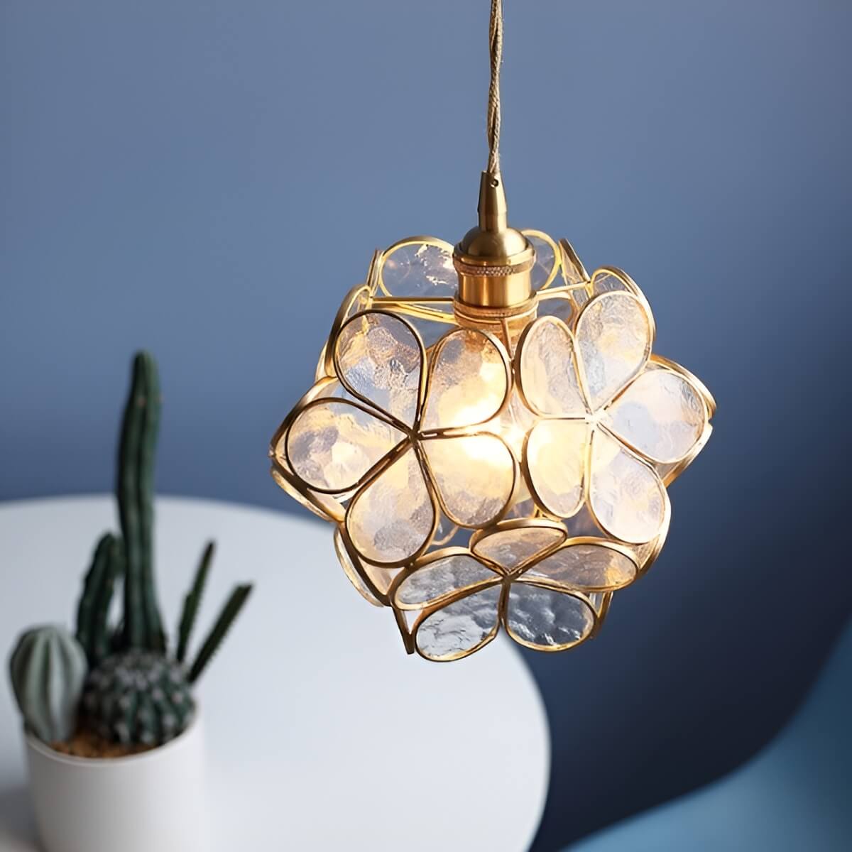 Art Nouveau Flower Glass Hanging Lamp for Bedroom
