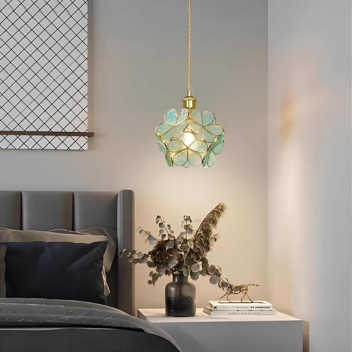 Art Nouveau Flower Glass Hanging Lamp for Bedroom
