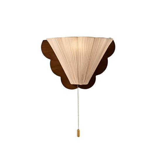 Art Nouveau Retro Pleated Fabric and Wood Wall Light