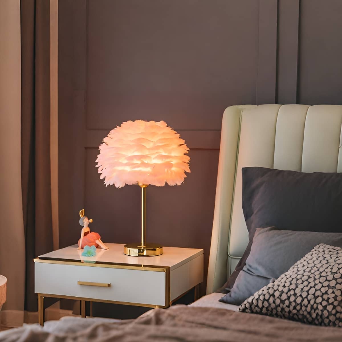 Art Nouveau Romantic Feather Bedside Lamp