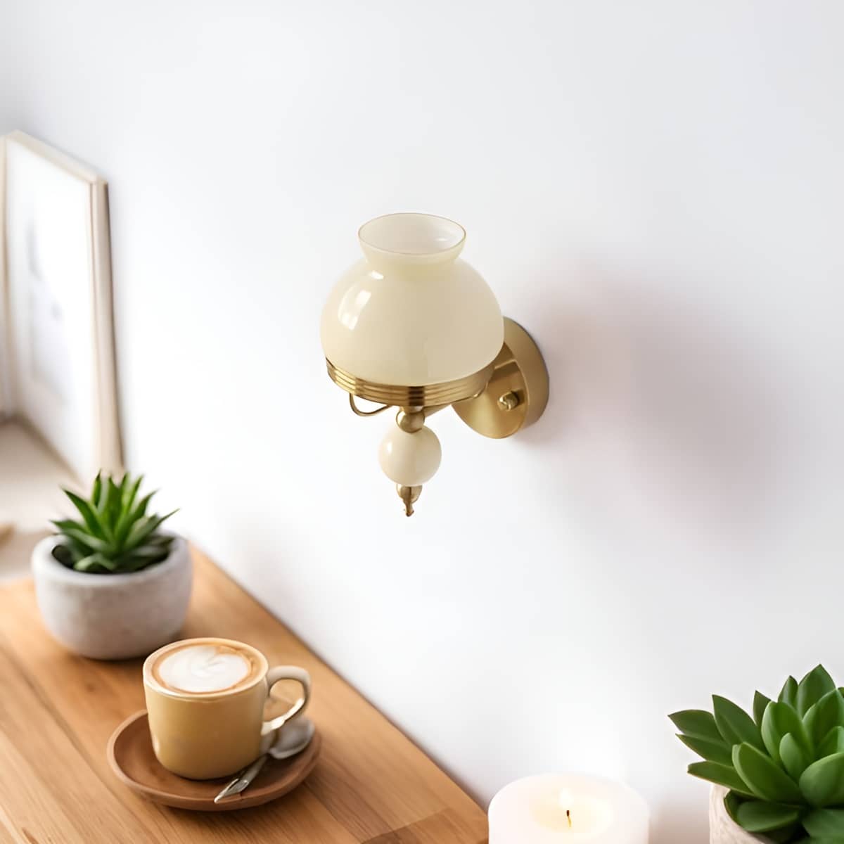 Art Deco Antique Gold Wall Light with Glass Shade