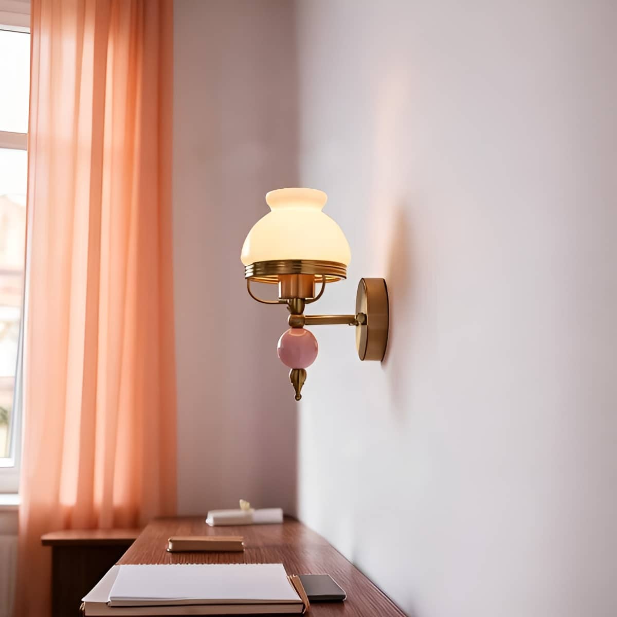 Art Deco Antique Gold Wall Light with Glass Shade