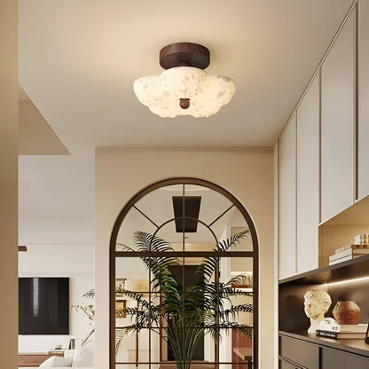Art Nouveau Decorative Flower Ceiling Lamp with Fabric Shade