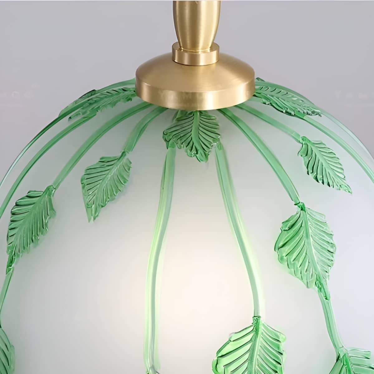 Art Nouveau Frosted Glass Pendant Light With Green Leaf Pattern