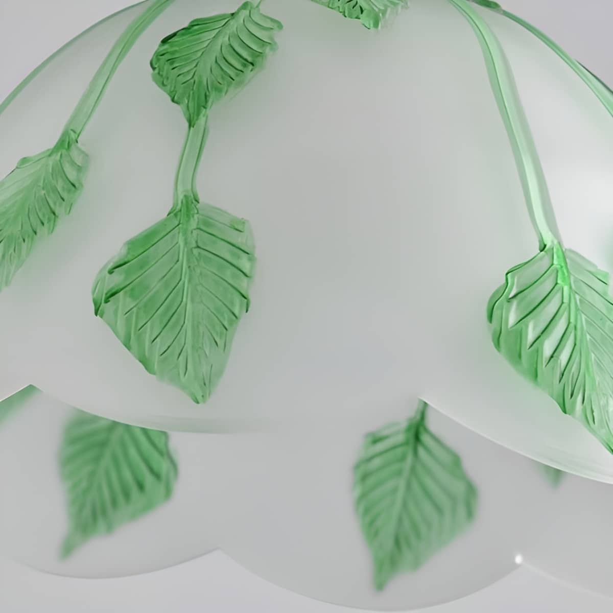 Art Nouveau Frosted Glass Pendant Light With Green Leaf Pattern