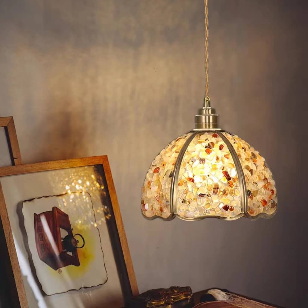 Art Nouveau Scallop Copper Crystal Pendant Light