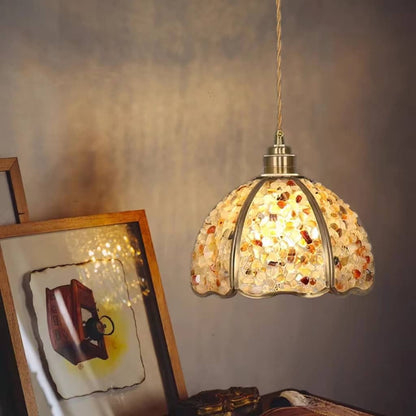 Art Nouveau Scallop Copper Crystal Pendant Light