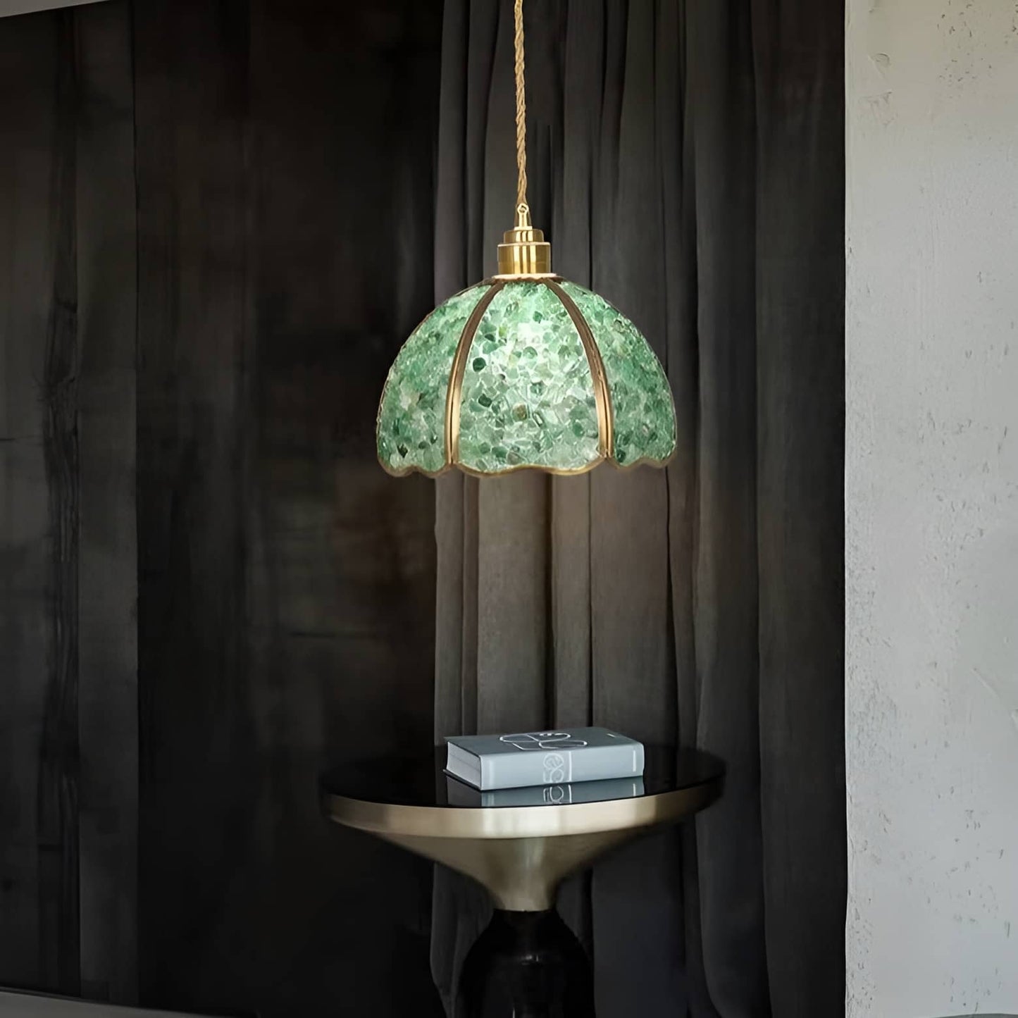 Art Nouveau Scallop Copper Crystal Pendant Light