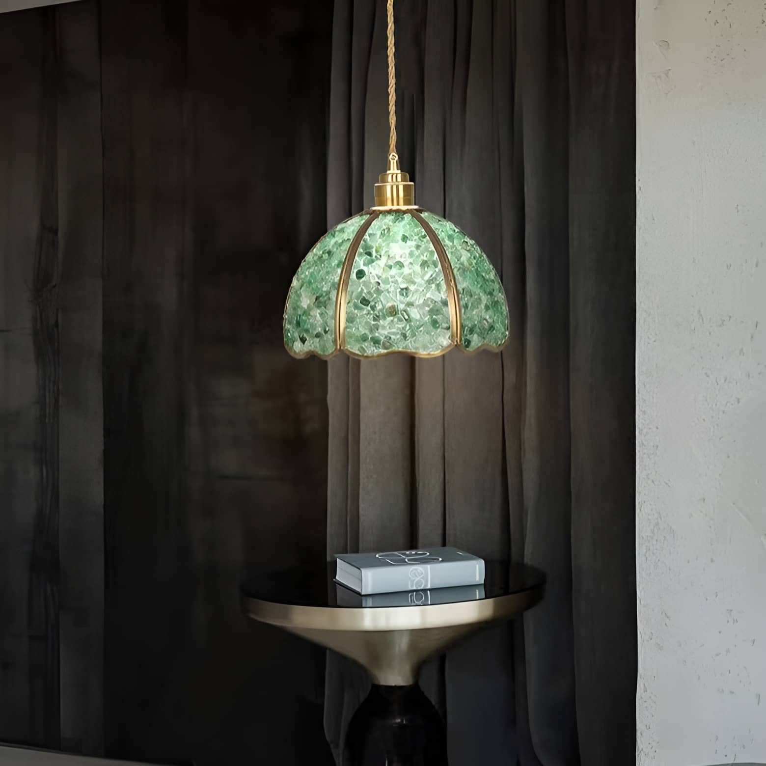 Art Nouveau Scallop Copper Crystal Pendant Light
