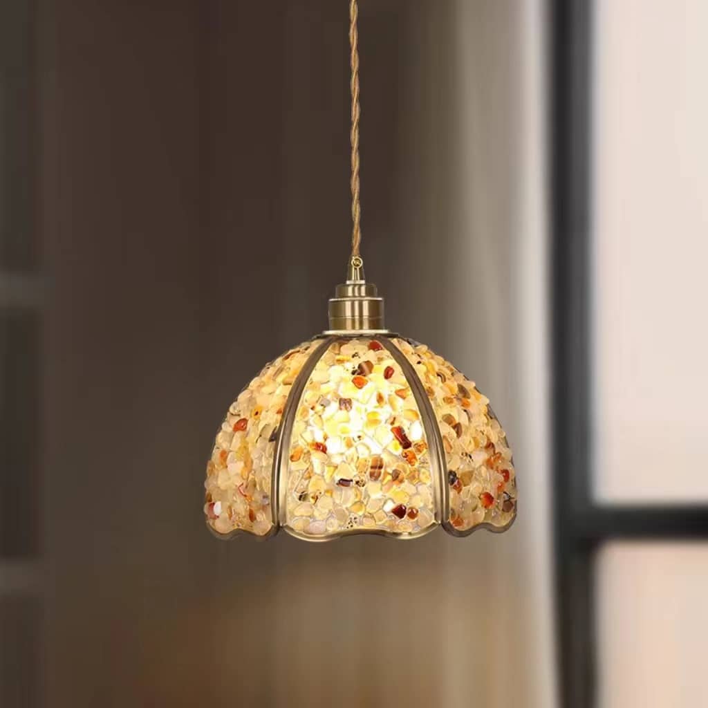 Art Nouveau Scallop Copper Crystal Pendant Light