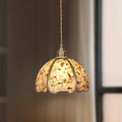 Art Nouveau Scallop Copper Crystal Pendant Light