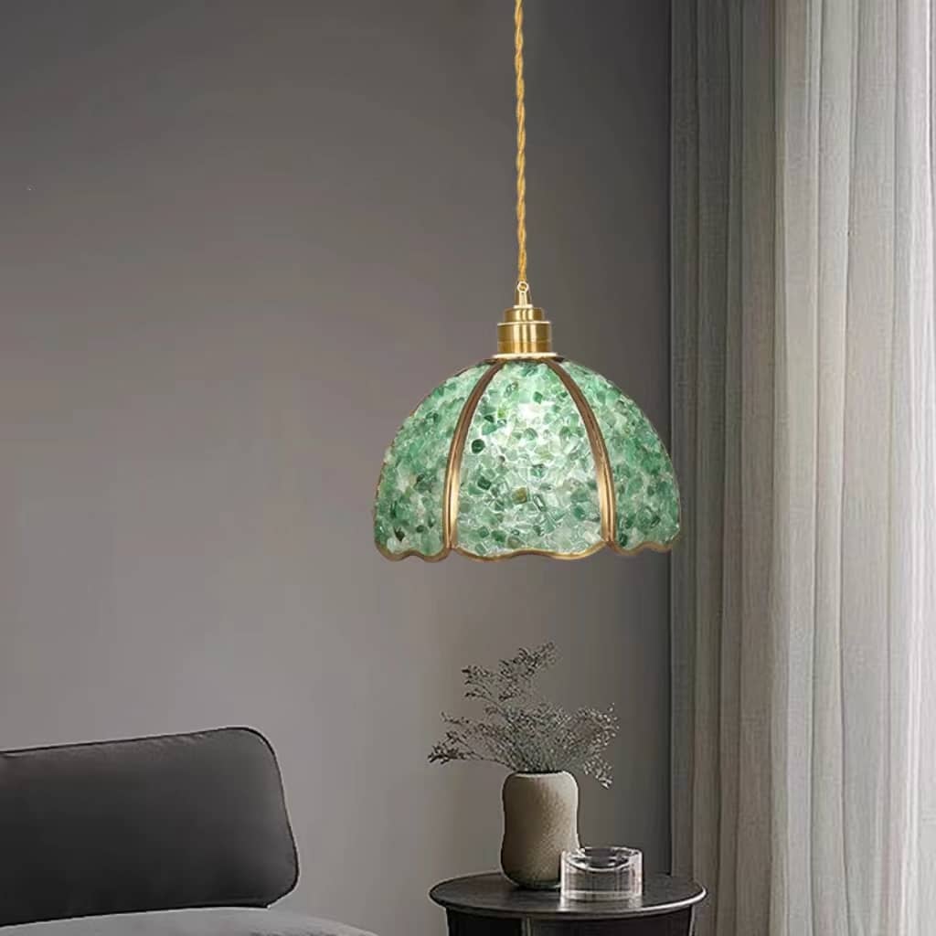 Art Nouveau Scallop Copper Crystal Pendant Light