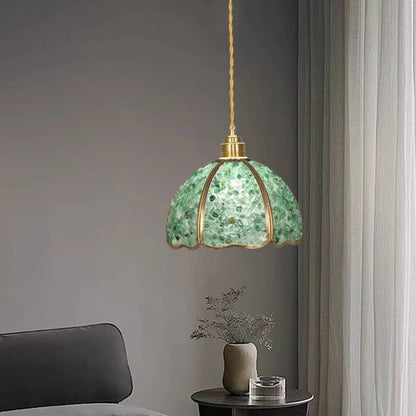 Art Nouveau Scallop Copper Crystal Pendant Light