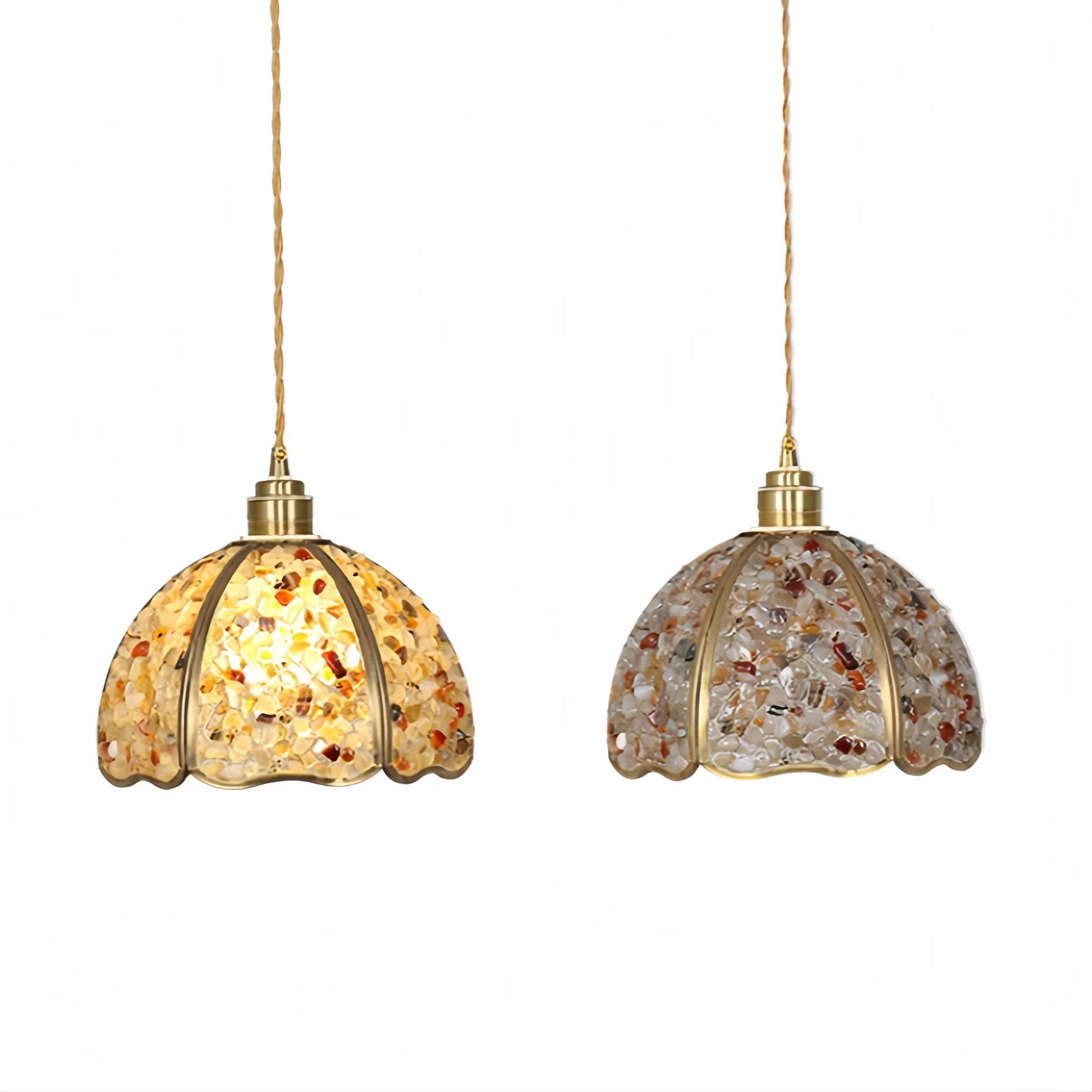 Art Nouveau Scallop Copper Crystal Pendant Light