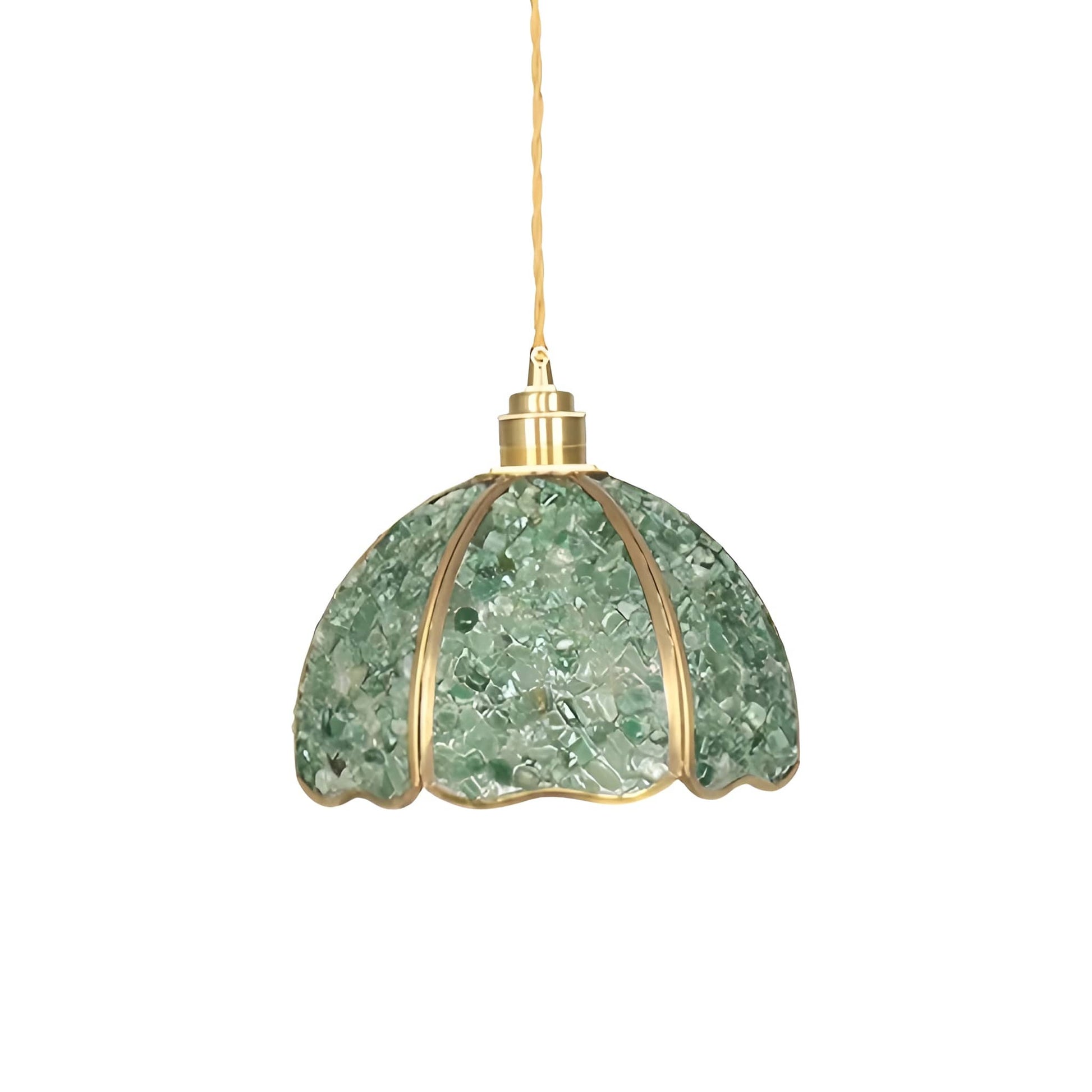 Art Nouveau Scallop Copper Green Crystal Pendant Light