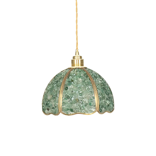 Art Nouveau Scallop Copper Green Crystal Pendant Light