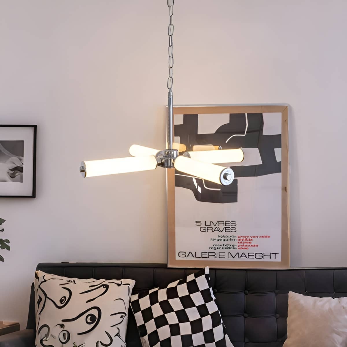 Bauhaus Industrial White Cylinder and Silver Chandelier