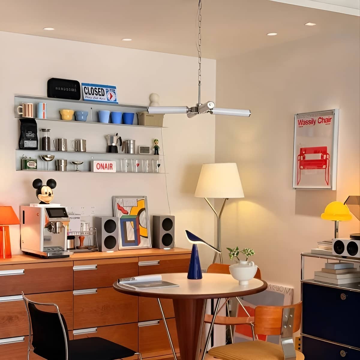 Bauhaus Industrial White Cylinder and Silver Chandelier