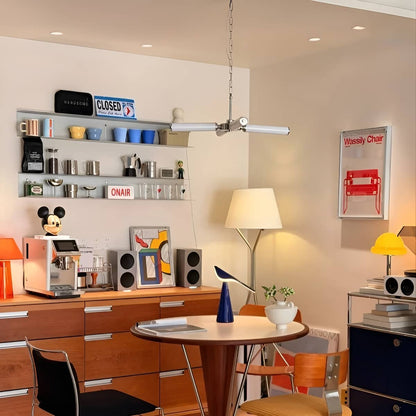 Bauhaus Industrial White Cylinder and Silver Chandelier