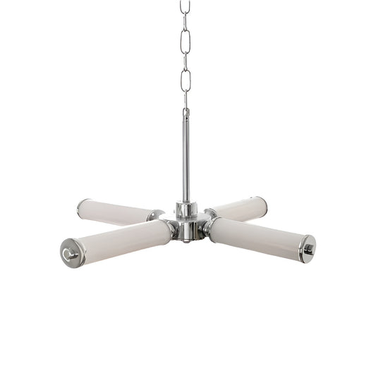 Bauhaus Industrial White Cylinder and Silver Chandelier