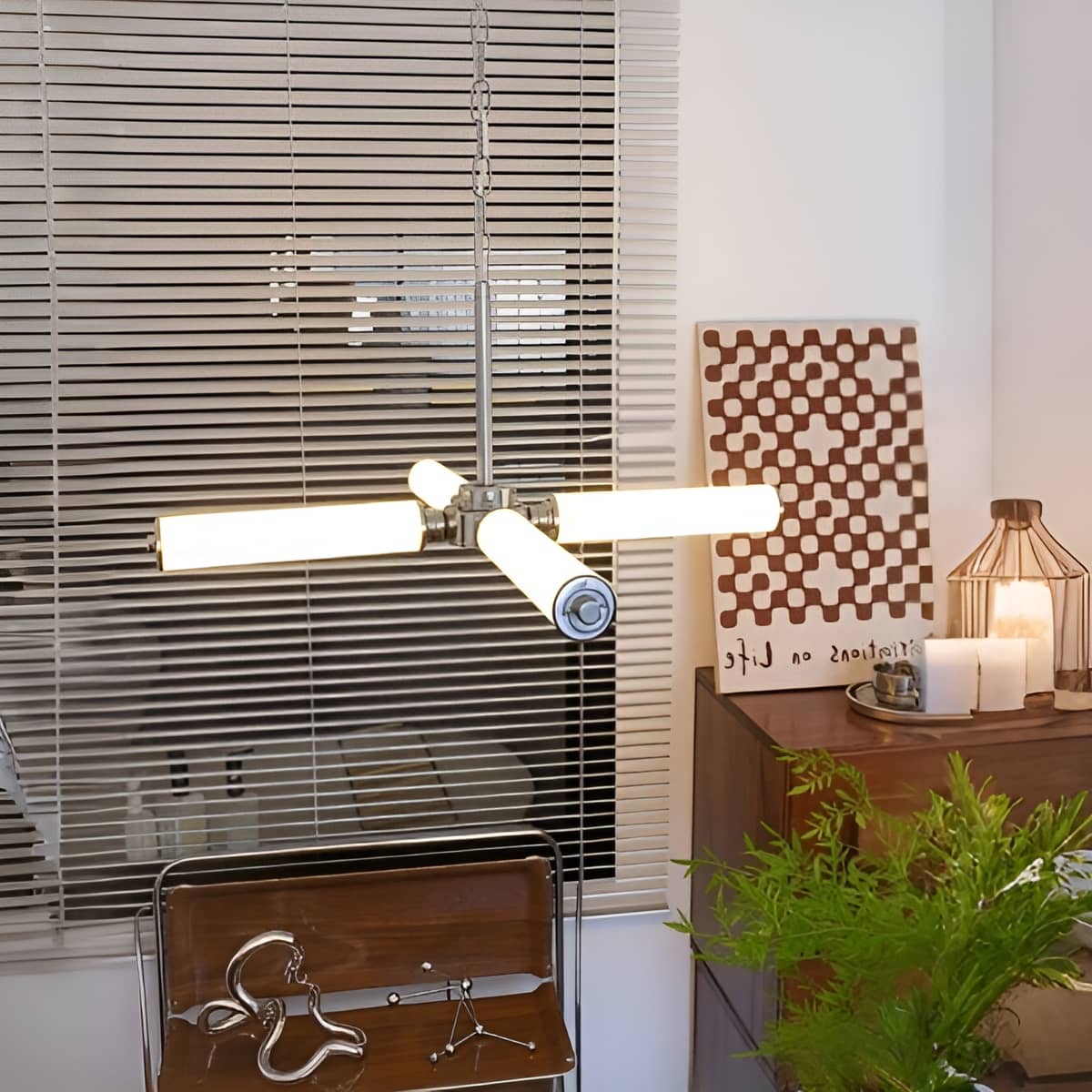 Bauhaus Industrial White Cylinder and Silver Chandelier