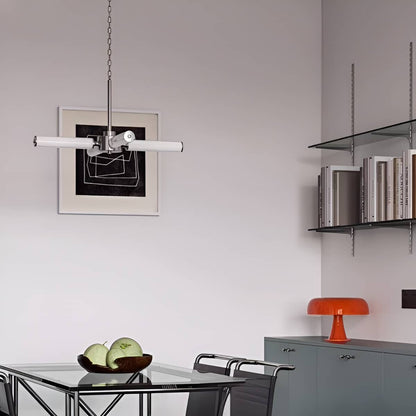 Bauhaus Industrial White Cylinder and Silver Chandelier