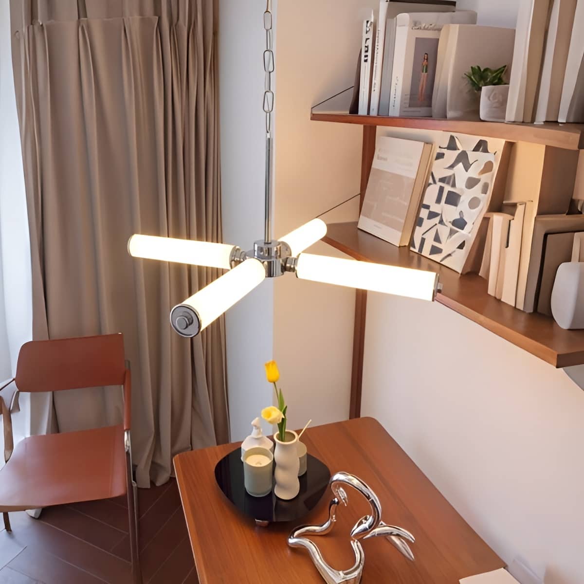 Bauhaus Industrial White Cylinder and Silver Chandelier