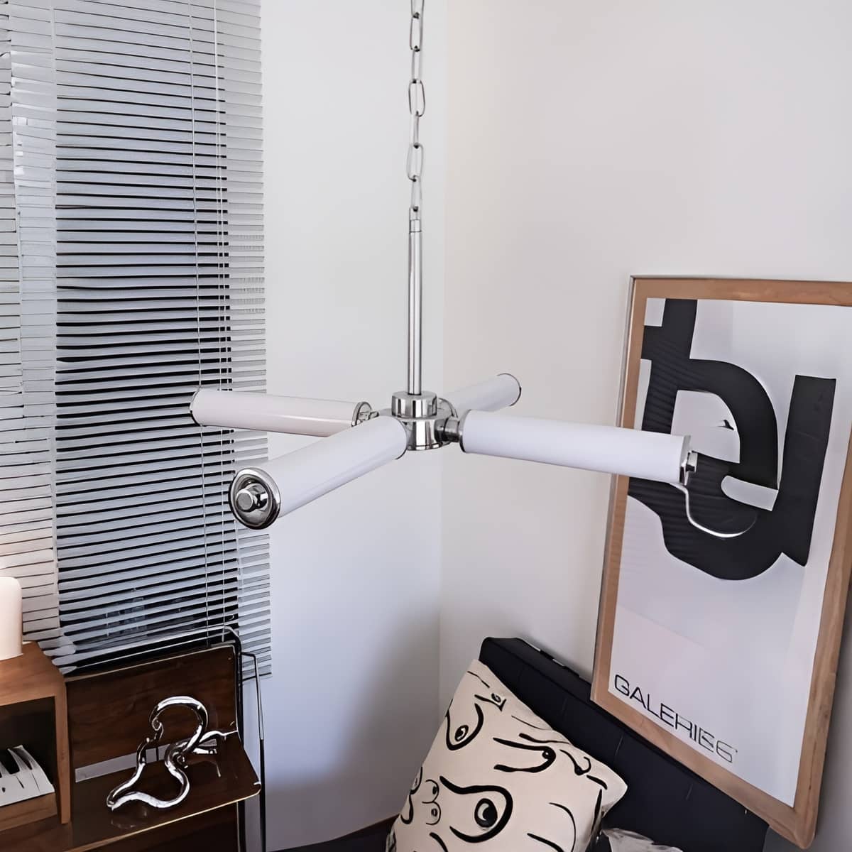 Bauhaus Industrial White Cylinder and Silver Chandelier