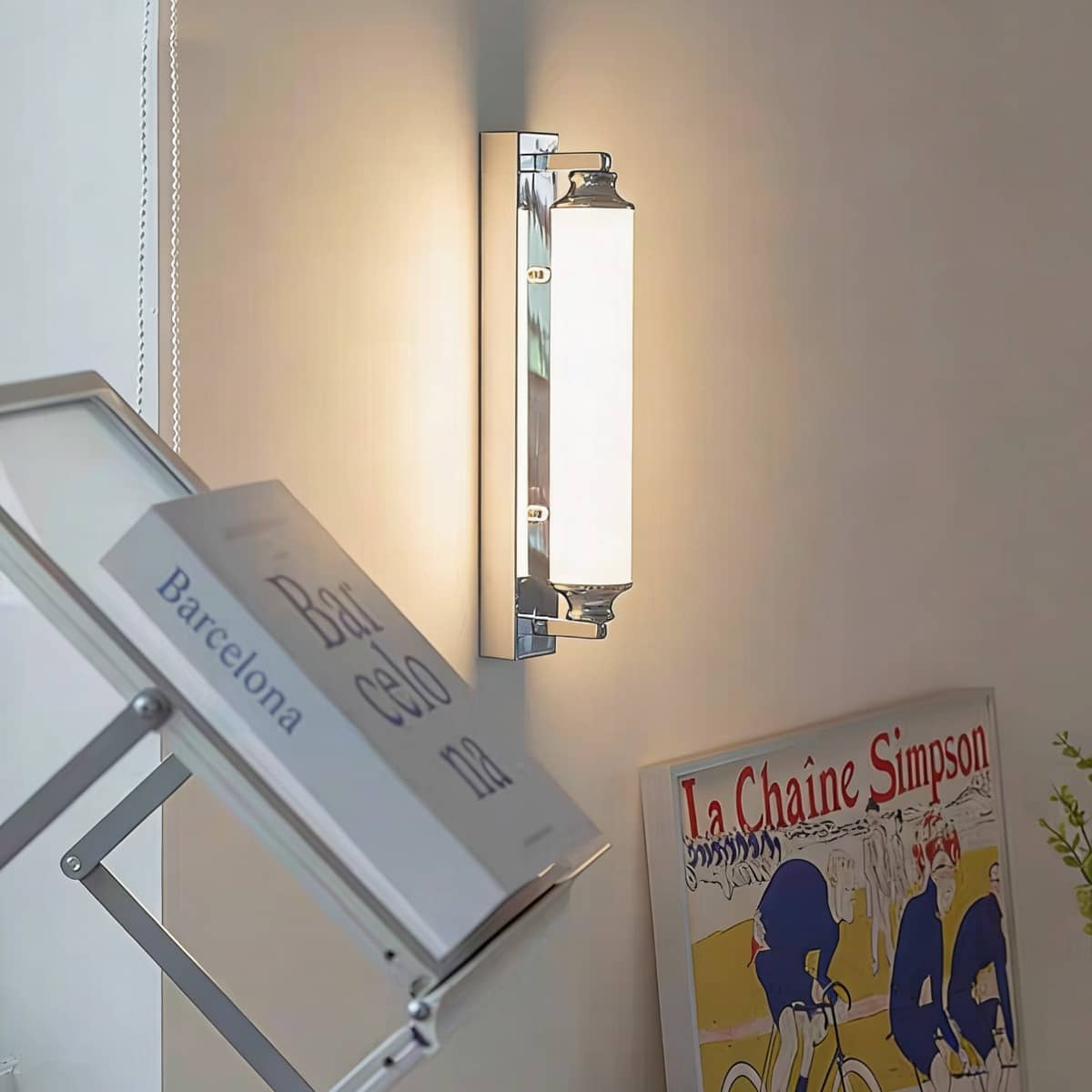 Bauhaus Industrial Minimalist White and Chrome Wall Light