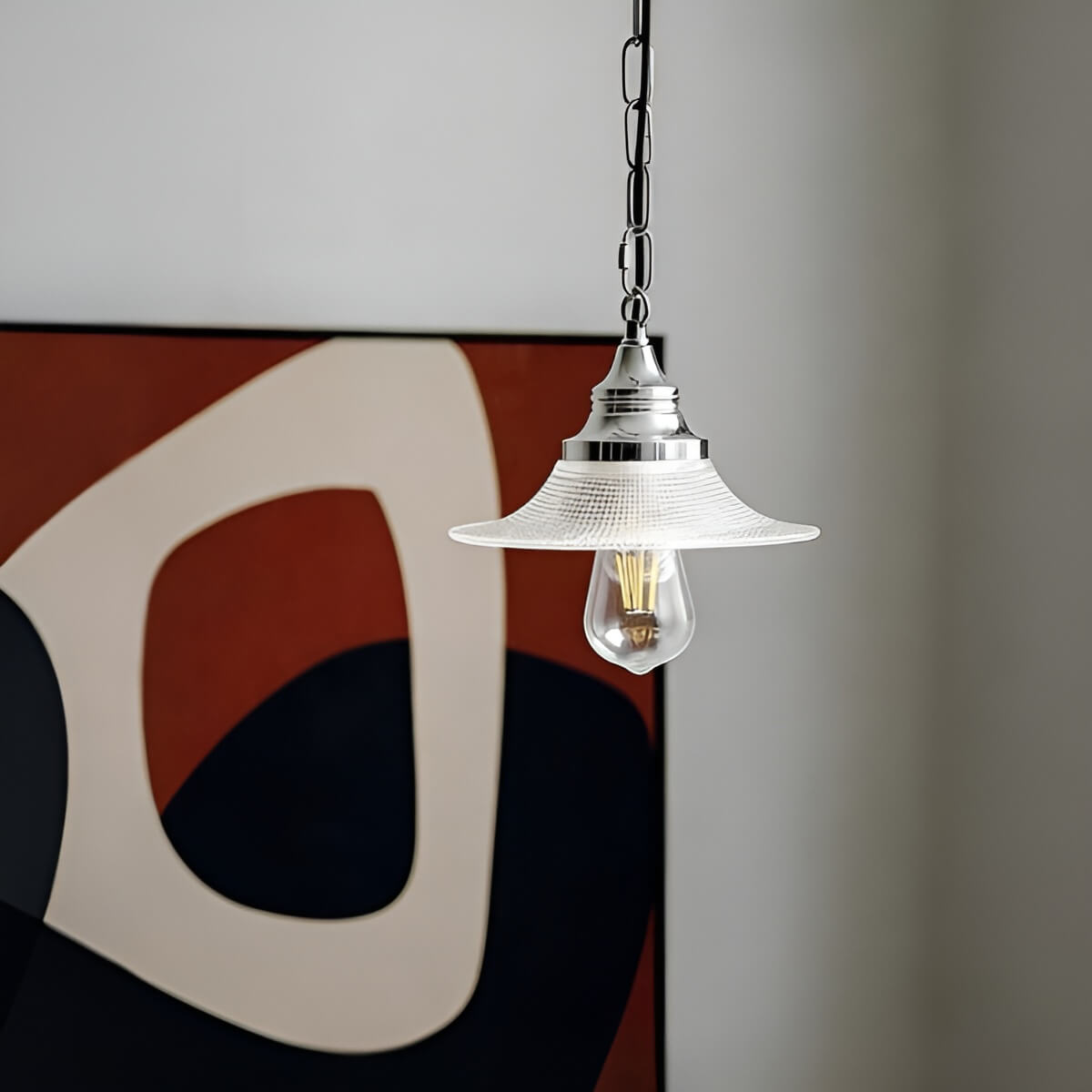 Bauhaus Inspired Industrial Glass Pendant Light with Chain
