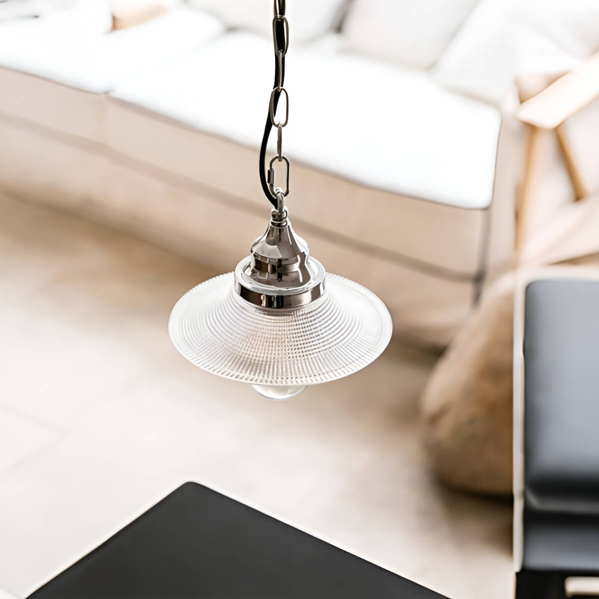 Bauhaus Inspired Industrial Glass Pendant Light with Chain