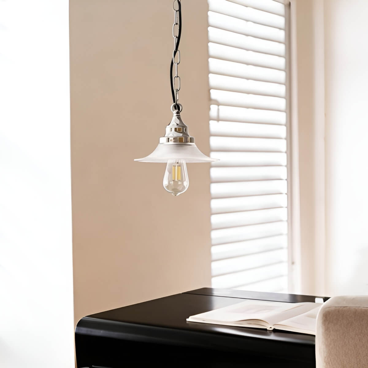 Bauhaus Inspired Industrial Glass Pendant Light with Chain