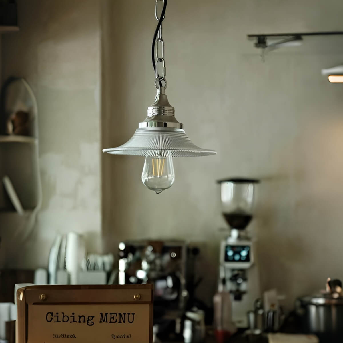 Bauhaus Inspired Industrial Glass Pendant Light with Chain