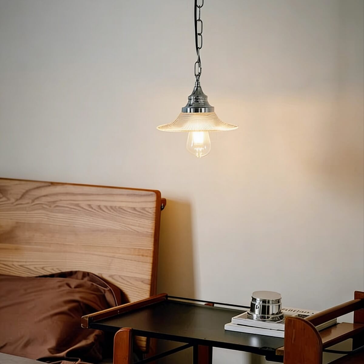 Bauhaus Inspired Industrial Glass Pendant Light with Chain