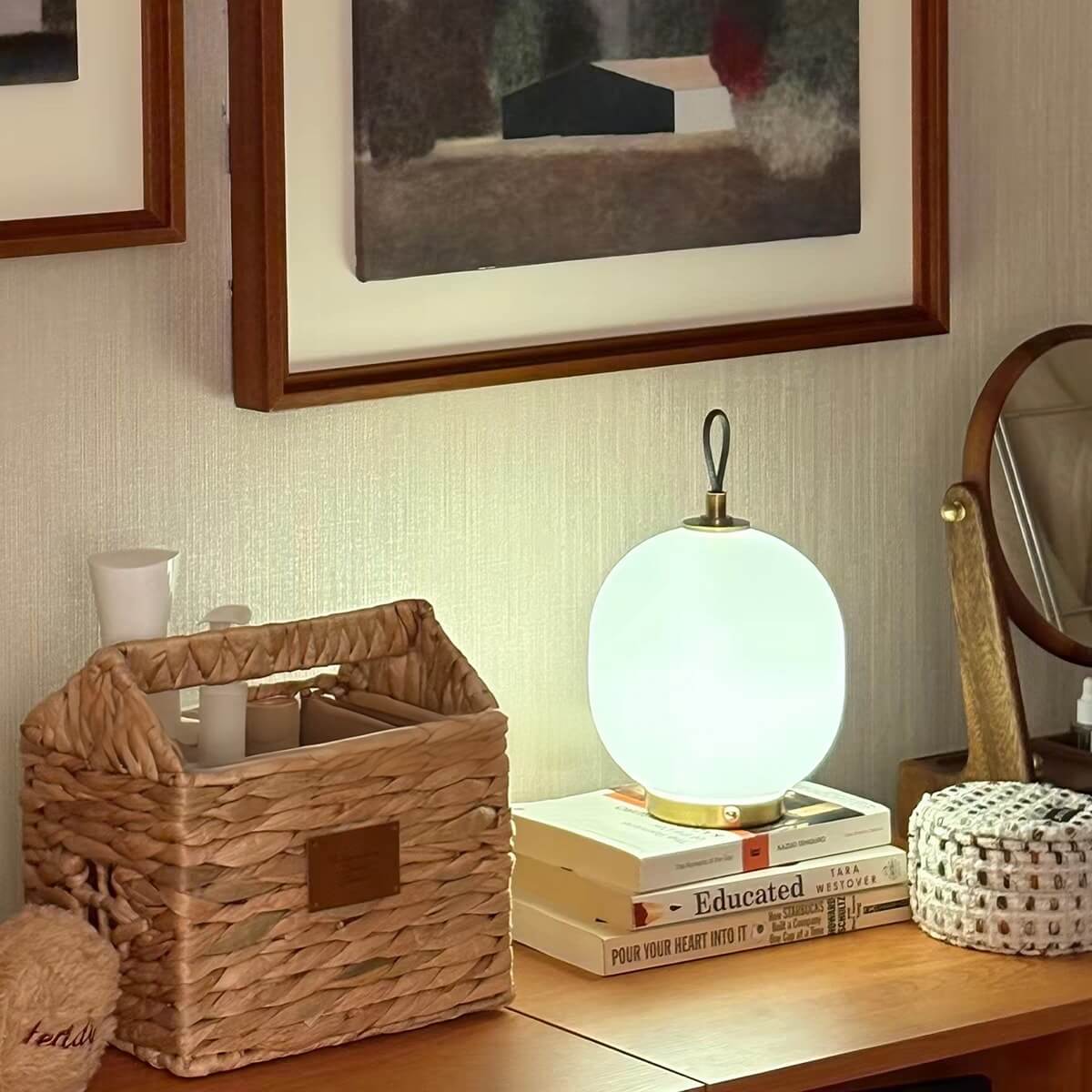 Bauhaus Inspired Modern Glass Rechargeable Table Lamp for Living Room